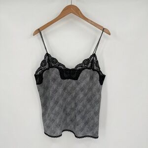 Escapades Black/White Plaid Houndstooth Lace Trim Camisole Tank Top  Women's L